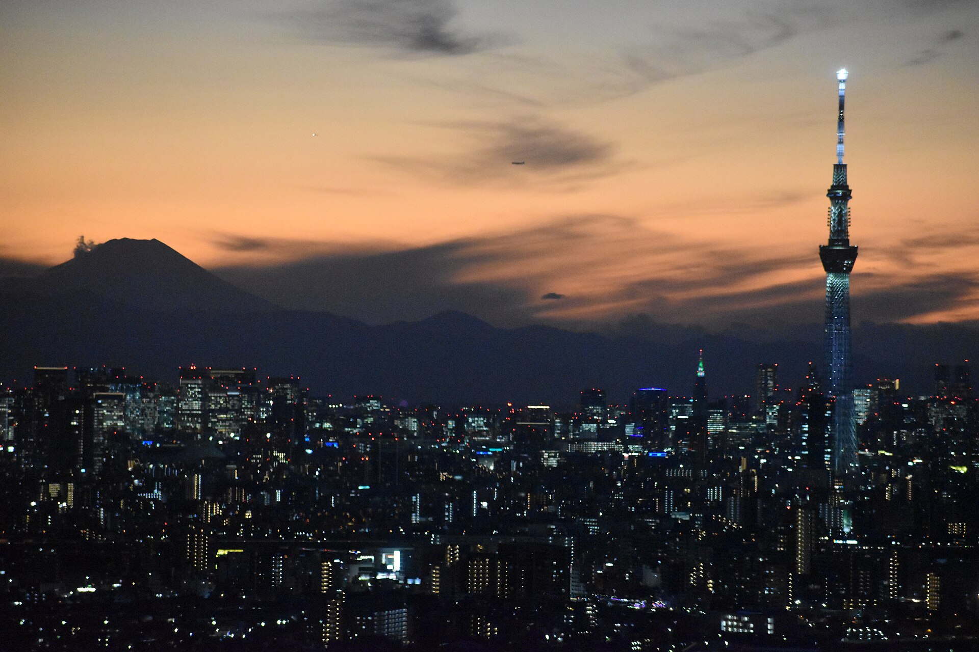 Tokio in der Abenddämmerung mit dem Fuji