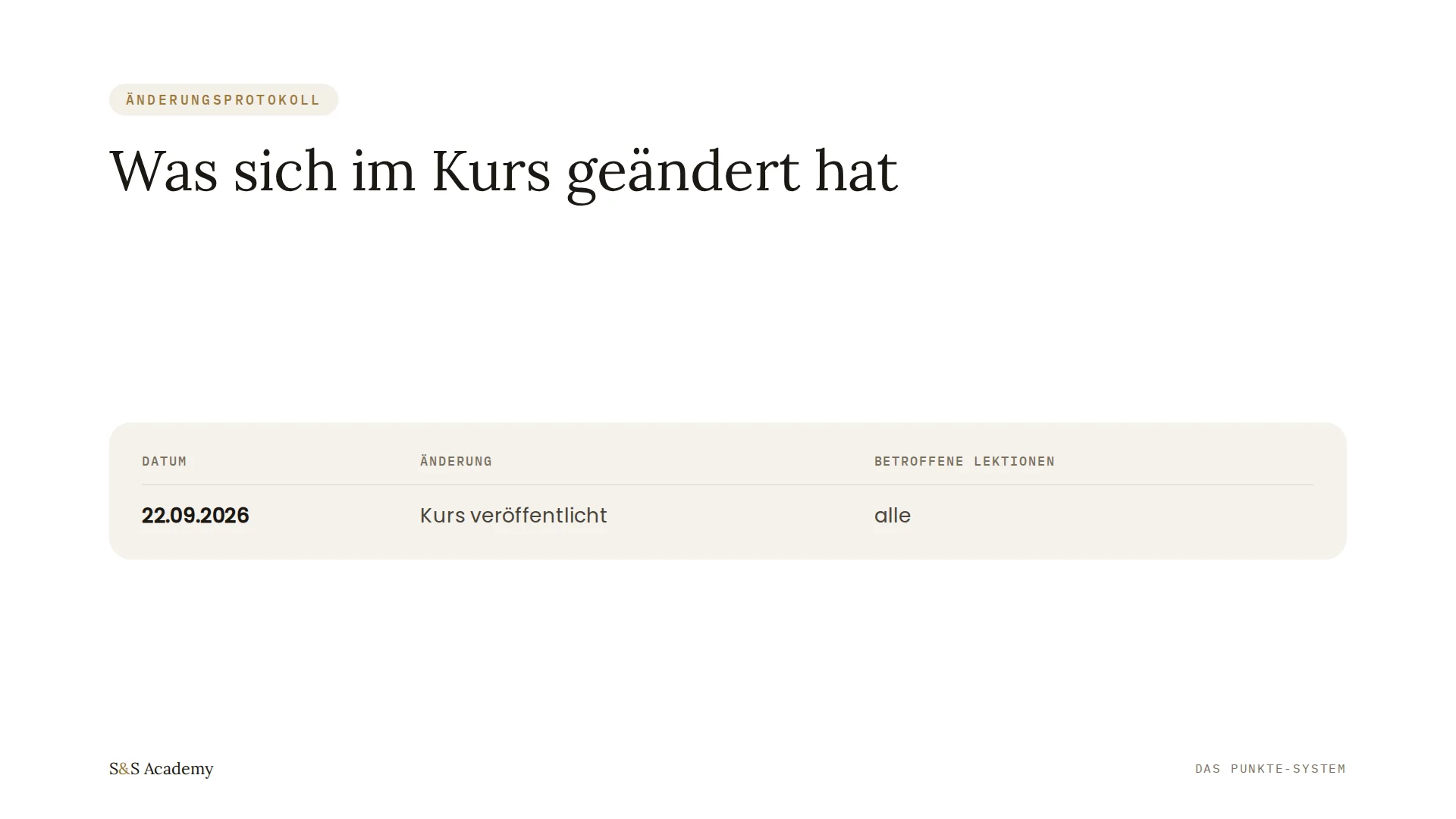 Was sich im Kurs geändert hat
