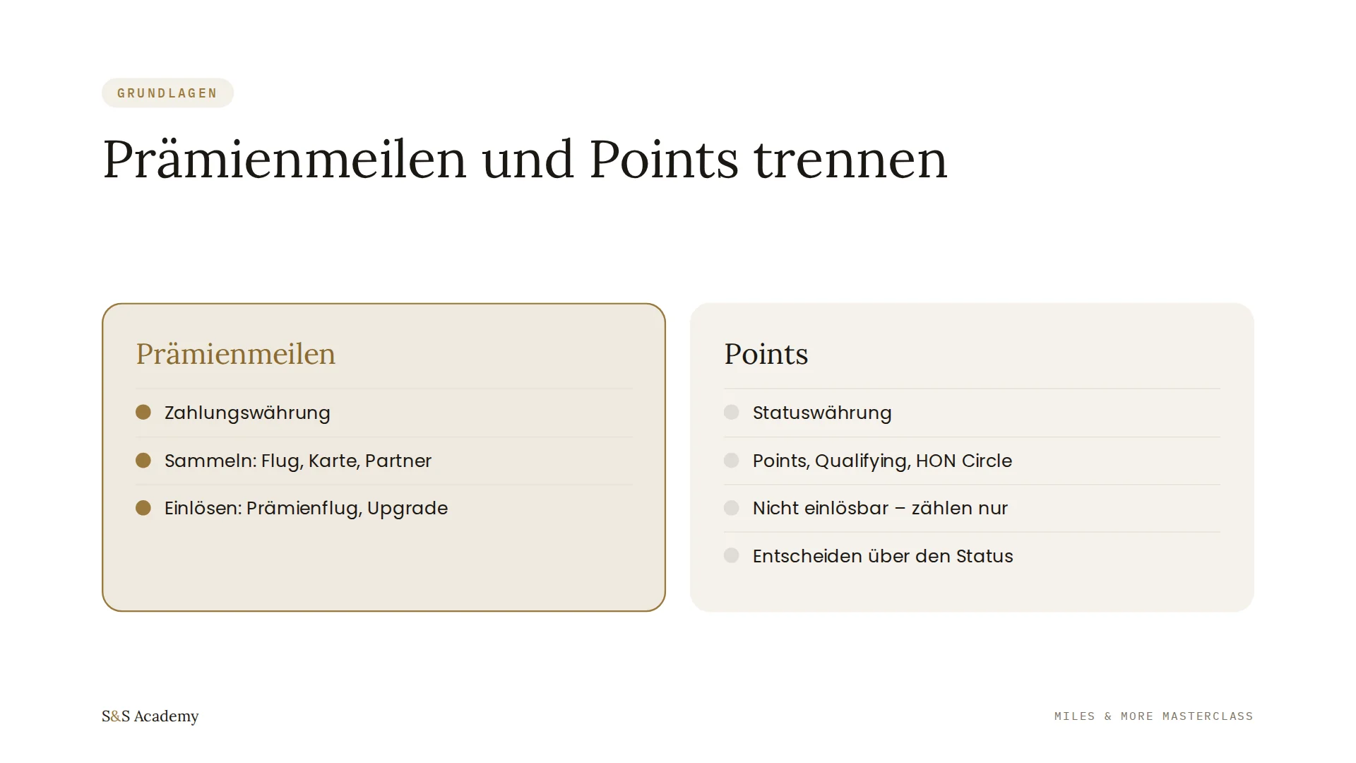 Prämienmeilen und Points trennen