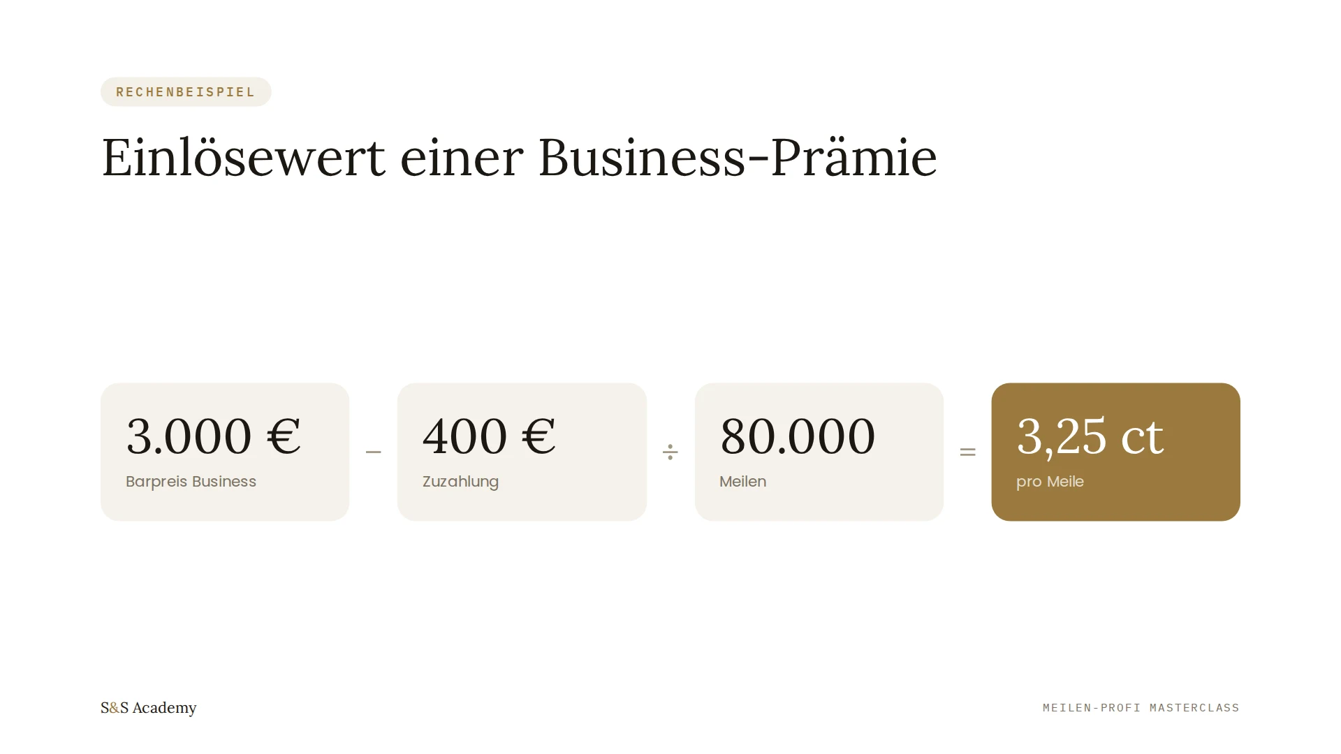 Einlösewert einer Business-Prämie